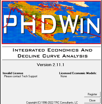 PHDwin 2.11.1 Splash Screen where users can register license for software use